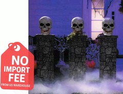 Light Up Skull Pedestal Fence w/ Chains Halloween Yard Prop 4x3ft