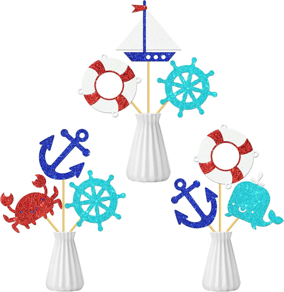 12Pcs Glitter Nautical Centerpiece Sticks Nautical Birthday Party Centerpiece De