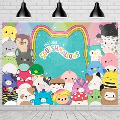 Squishmallows Birthday Backdrop – 4.3ft x 6ft Silky Fabric Party Decoration