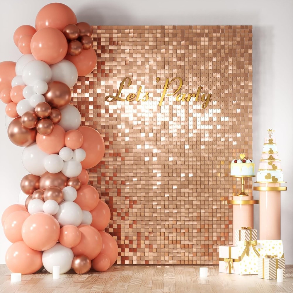 Rose Gold Shimmer Wall Backdrop 15 pcs Sequin wall panels for Party Backdrop