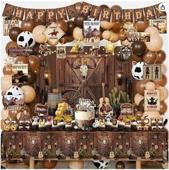 126 Pcs Wild West Cowboy Rodeo Bday Party Decor Supplies ~ Backdrop & Lots More!