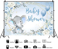 5X3Ft Elephant Boy Baby Shower Backdrop Blue Flower Elephant Baby Shower Party P