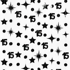Black 15Th Birthday Decorations Number 15 Circle Dot Twinkle Star Garland Metall