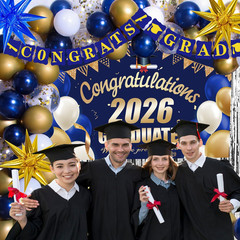 Graduation Decorations 2026, 71 PCS Blue Gold Themed Set, Graduation Party Decor
