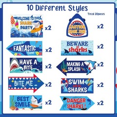 20 Pieces Shark Party Decorations Signs Shark Decorations Ocean Theme Party