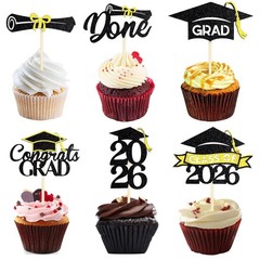 24 Pack 2026 Congrats Grad Cupcake Toppers Set, Pre Assemble Graduation Cupca…