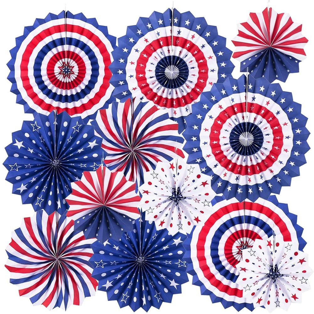 4th of July Patriotic Decorations – 12Pcs 15.7 inch/ 40 cm, Red, White, Blue