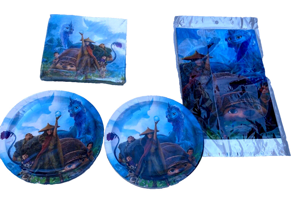 Raya and the last dragon party supplies table cover napkins and plates