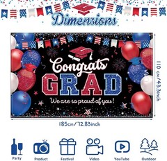 Navy Blue Class of 2025 Graduation Backdrop Banner – Congrats Grad Party Decor