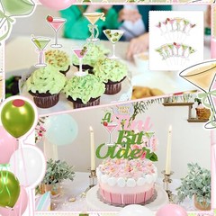 Martini Bow Birthday Party Decorations, Green Pink Glitter A Tini Bit Older