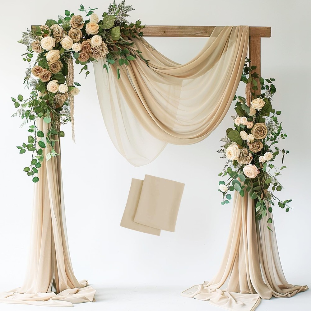 Wedding Arch Draping Fabric 2 Panels 28.7″ x 20FT Champagne Drapes Sheer Fabric