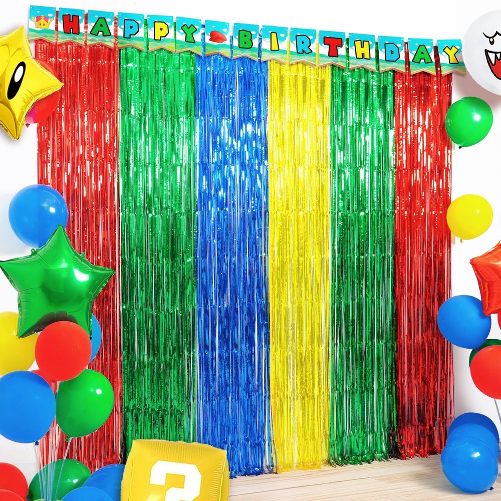 Super Bros Birthday Party Decoration, 2 Pack Red Green Blue Yellow 3.3 x 6.6f…