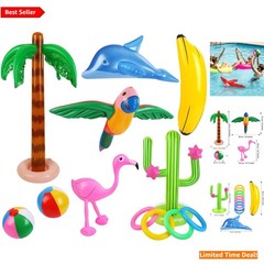 Durable PVC Inflatable Party Set: Cactus, Palm Tree & Flamingo for Beach Fun