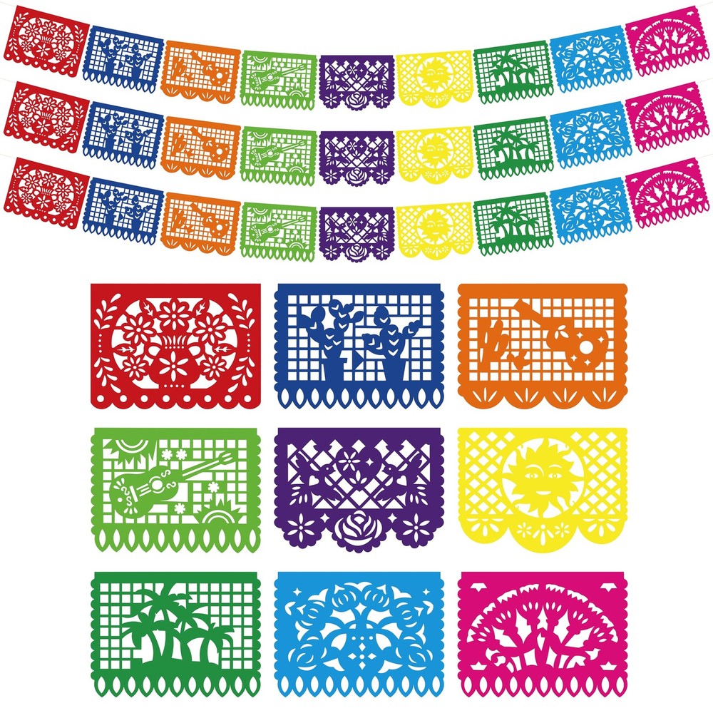 3 Pack Mexican Party Decorations – 54 FT Large Fiesta Banner, Plastic Papel P…