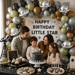 12″ Grey Sage Green Balloons, Black Star Print, Metallic Silver for Baby Shower