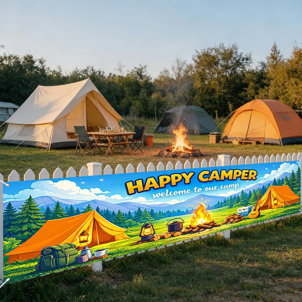Camping Banner Camping Party Decorations 78.7×17.7 Inches Polyester Day Camp-…