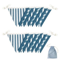 2 Sets Blue Pennant Banner Flags 24Pcs Blue Plaid Striped Nursery Garland Lin…