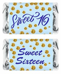 Blue 16th Birthday Miniatures Candy Bar Wrapper (Set of 60) CANDY NOT INCLUDED