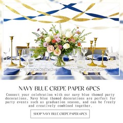 Navy Blue Party Decorations – 6 Rolls Navy Blue Gold Ivory Crepe Paper Stream…