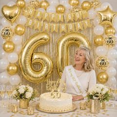 60Th Birthday Decorations for Women, Champagne Gold Happy 60Th Birthday Decorati