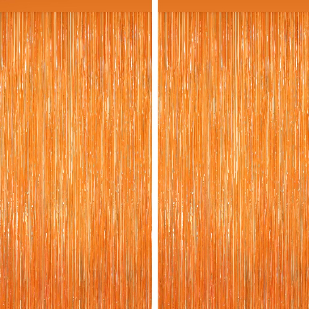 Orange Tinsel Backdrop Foil Fringe Curtains – 2 Packs Door Streamers Backdrop