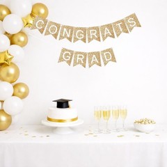 Graduation Decorations 2026, Gold Glitter Congrats Grad Banner-Adjustable Prestr
