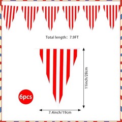 6 Pack Carnival Circus Party Decorations Striped Pennant Banner Red White
