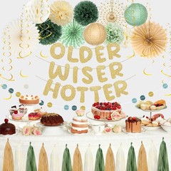 Party Decorations, Green Gold Glitter Older Wiser Hotter Banner Photo Backgro…
