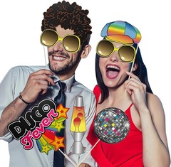 20 PCS Disco Photo Booth Props-70S Photobooth Props 1970S Groovy Throwback Photo