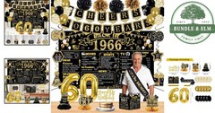Stylish 60th Birthday Party Decorations with Paper Poms and Table Top Decor
