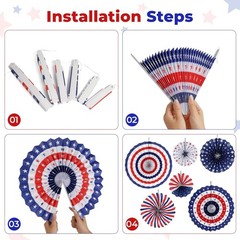 Patriotic 4th of July Decorations Set 9 Pcs Red White Blue Party Supplies