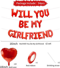2 Set 16 Inch Will You Be My Girlfriend Balloons Banner, Red Proposal Letter Bal