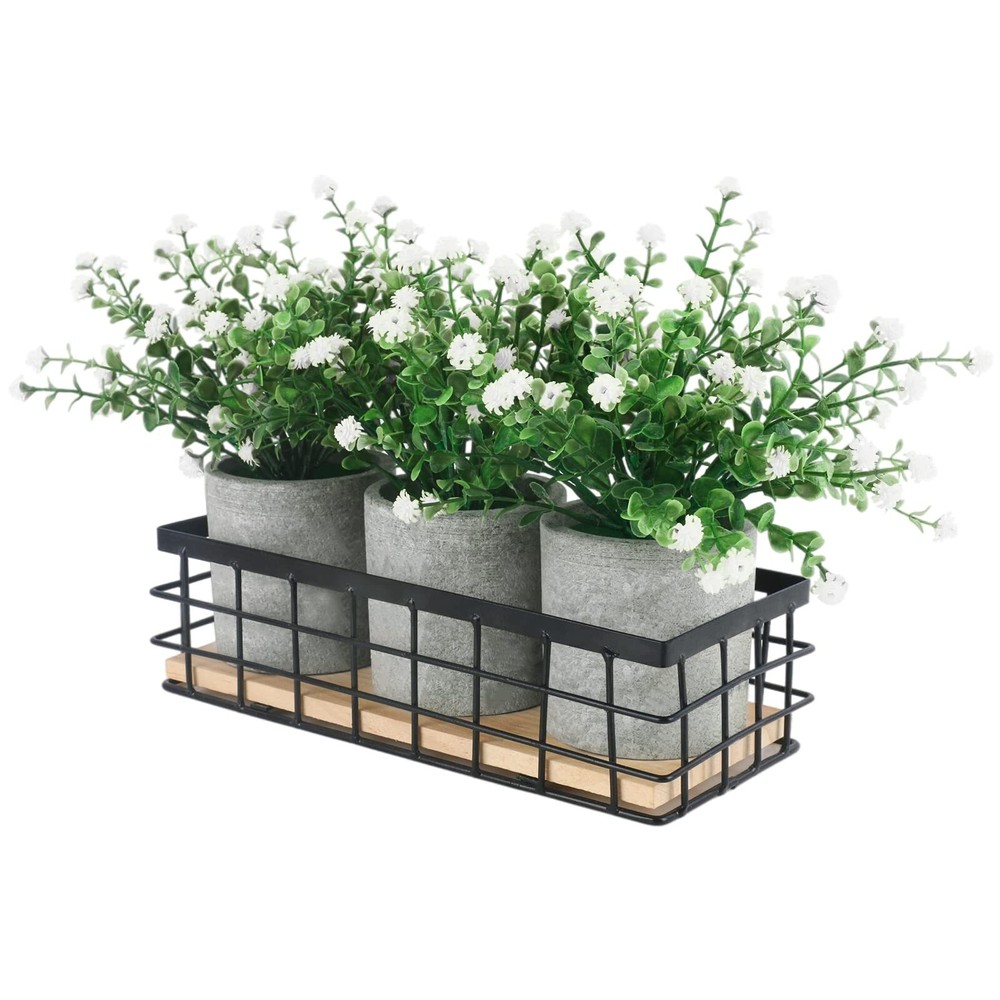 3 Potted Artificial Plants Flowers Home Decor Centerpiece for Table Room