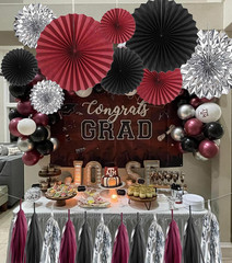 24PCS Maroon Decorations Burgundy Black Silver Party Decor Tassel Garland Banner