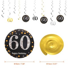 12pcs Mixed Color Hanging Swirls Decorations Party Swirls for 60th Birthday