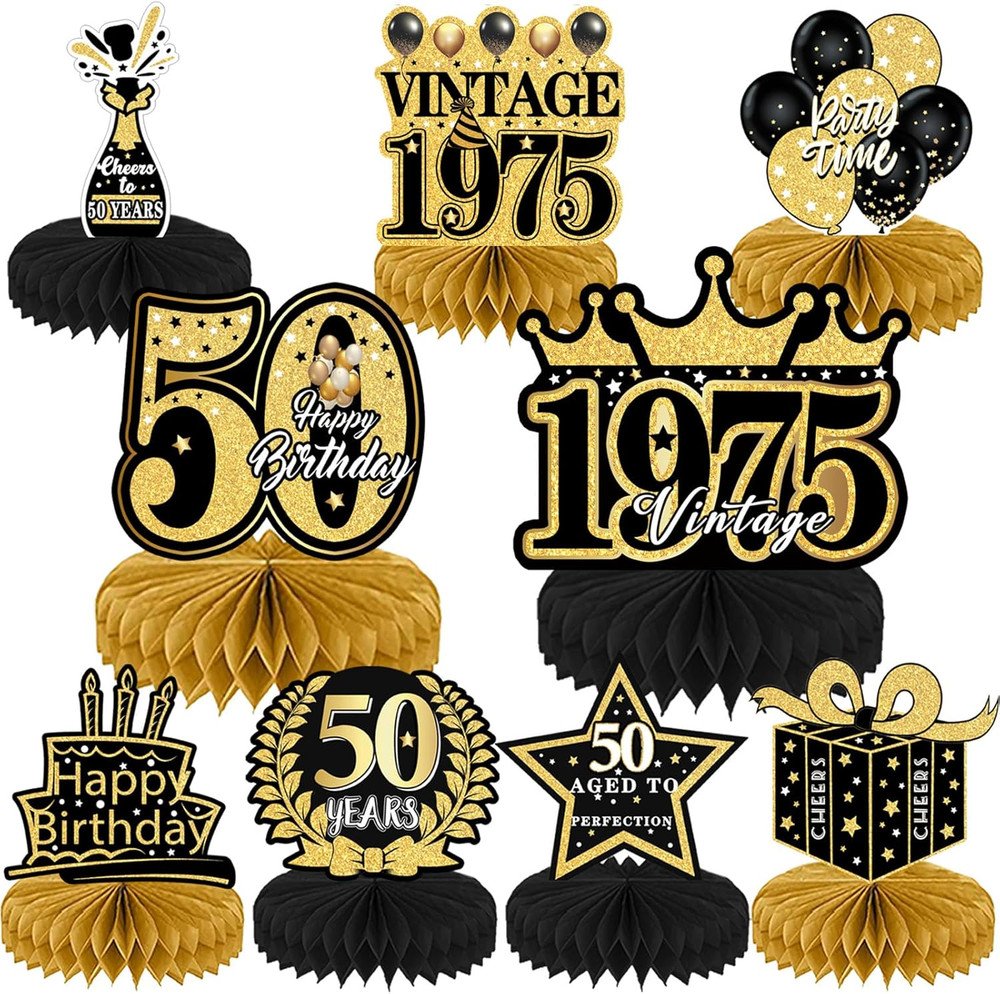 9Pcs 50Th Birthday Decorations – Black Gold 50Th Birthday Party Decorations for
