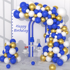 Royal Blue and Gold Balloons Garland Arch Kit, 142PCS Dark Blue White Metallic G