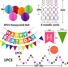 Bright Party Decor Set: Hanging Garland, Confetti & Triangle Banners for Events
