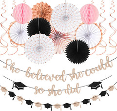 Rose-Gold Pink Black 2026 Graduation Party-Decorations – 18Pcs Kit Congratulatio