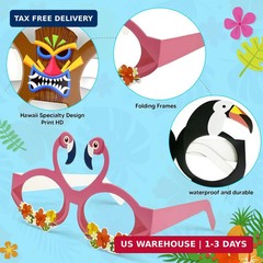 Pool Party Decorations – 12 PCS Hawaiian Theme Paper Eyeglasses for Tropical Bea