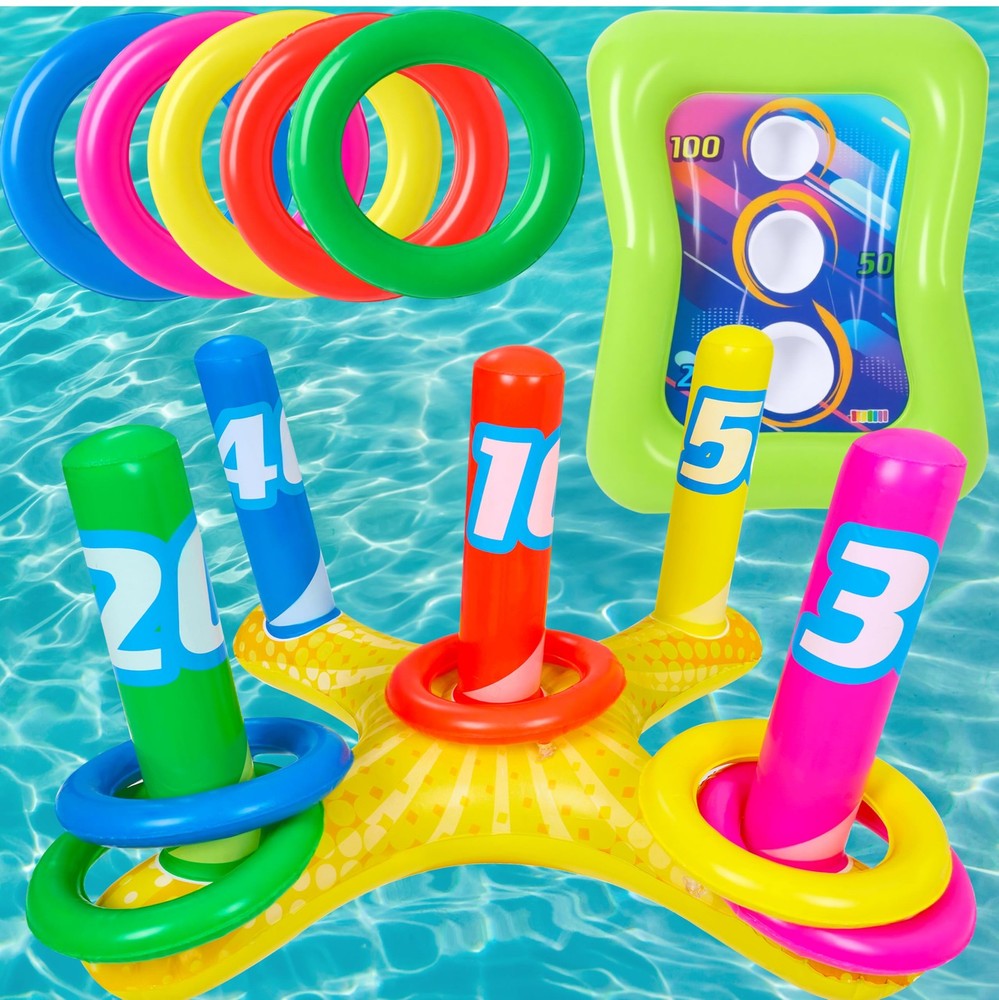 2 Sets Inflatable Pool Toss Game Combo Set Includes Ring Toss & Corn-Toss Gam…