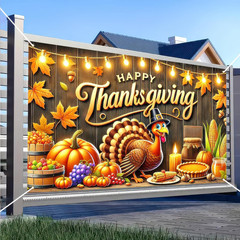 Thanksgiving Banner 71×43″ – Fall Outdoor Decor with Turkey & Pumpkin Design