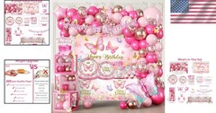Pink Butterfly Birthday Decor – Tableware & Balloons