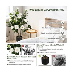 Goplus 38’’ Artificial Camellia Tree, 2 Pack Flower Plants Artificia