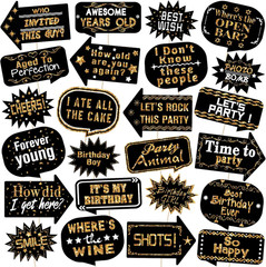 Outus 24 Pieces Photo Booth Props Birthday with Stick Happy Birthday Weddings Gr