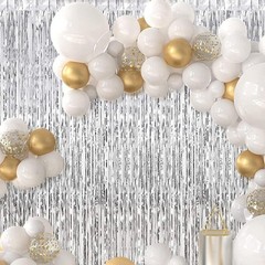 4 Pack Silver Foil Fringe Backdrop Curtains 39.4×78.8in – Metallic Tinsel Stream
