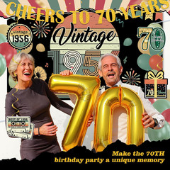 47Pcs 70Th Birthday Decorations for Men Women, PRE-STRUNG Vintage 1956 Banner Pa
