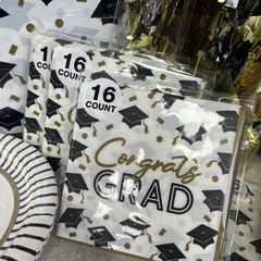 Gold White & Black Graduation-Napkins, Plates, Table Cloths & Balloon Holders