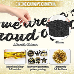 Graduation Decorations Class of 2026, Black and Gold Graduation Decorations with
