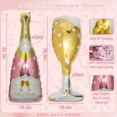 4 Pcs Champagne Balloons, Huge Rose Gold Champagne Bottle Goblet Aluminum Foi…